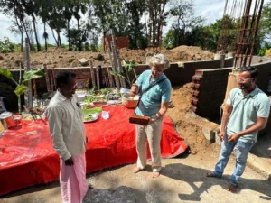 5. Brand new tools are also blessed and a brick is cut in half with a new tool as a symbolic start to the work using these new tools.